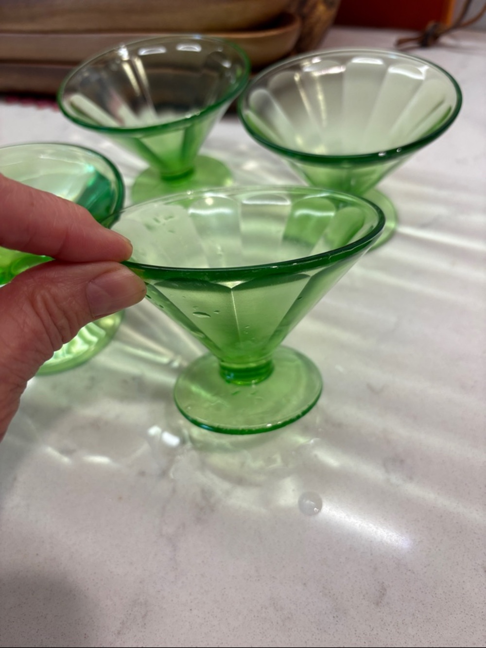 Vintage- Uranium Green Glass Dessert Cups- Set of 4 - 4oz ea